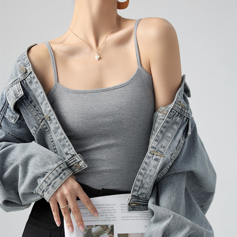 Bestseller auf Douyin: Tanktop mit schmalen Trägern, Damenanzug, Innenshirt, gegen überschüssiges Brustgewebe, gerippt, Frühling, Herbst, Sommer auch als Oberbekleidung tragbar