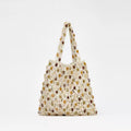 Sommerliche lässige Perlen-Tasche für Damen, besondere Interessen, hochwertige gewebte Tasche, kariert, ausgehöhlt, mit Holzperlen, Strandtasche