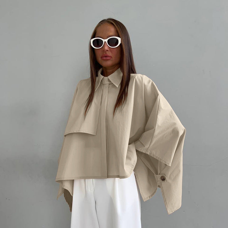 Women Clothing Casual Loose Fitting Women Spring Niche Design Batwing Sleeve Cardigan Shirt