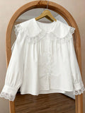 Spring Summer Women Loose Design Doll Collar Long Sleeve Shirt