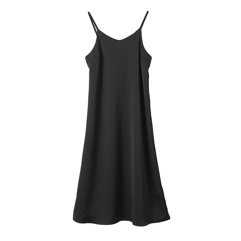 Französisches Azetat-Drapierung Satin-Cami-Kleid Lang Damenkleid Frühling