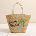 Kokosnuss-Stickerei Schulterstrohtasche Buchstaben Handtasche Gewebte Tasche Urlaub Strandtasche Große Kapazität Rattantasche