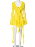 Damenbekleidung Spitze Lotusblatt Streamer Langarm mit Sicherheitshose Kurzes Kleid
