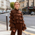 Korean Personalized Comfortable Ruffled Shirt Autumn Niche Design Solid Color Loose Top for Women