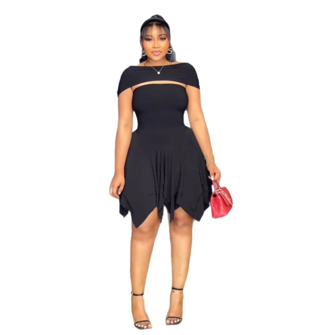 Women Elegant Irregular Asymmetric Double Layer Waist Tube Top Elastic Dress