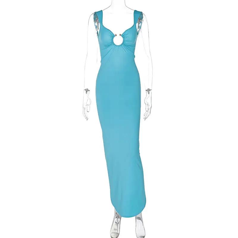 Women Clothing Spring Summer Sexy V-neck Backless Split Slim Dress by Wanita Store