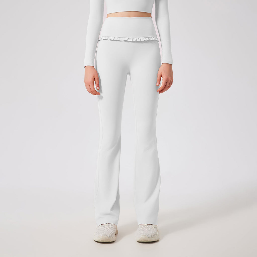 Gerüschte Skinny Yoga Leggings für Damen – High Waist, Schlankmachend, Sportlich, mit ausgestelltem Bein, schmal geschnitten, atmungsaktiv, lässig, Fitnesshose