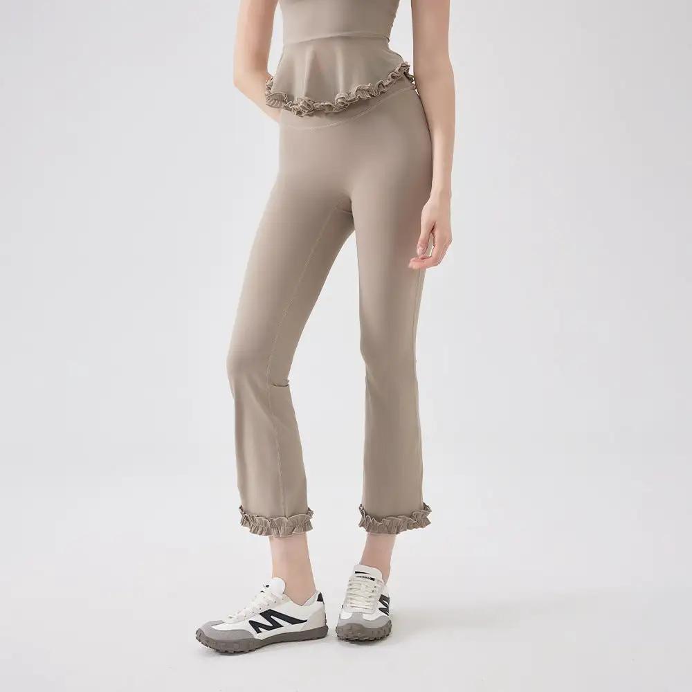 High Waist Lace Slimming Smoke Tube Cropped Pants Slim Fit Yoga Pants Women Hip Lifting Running Workout Pants Fitness Pants by Wanita Store