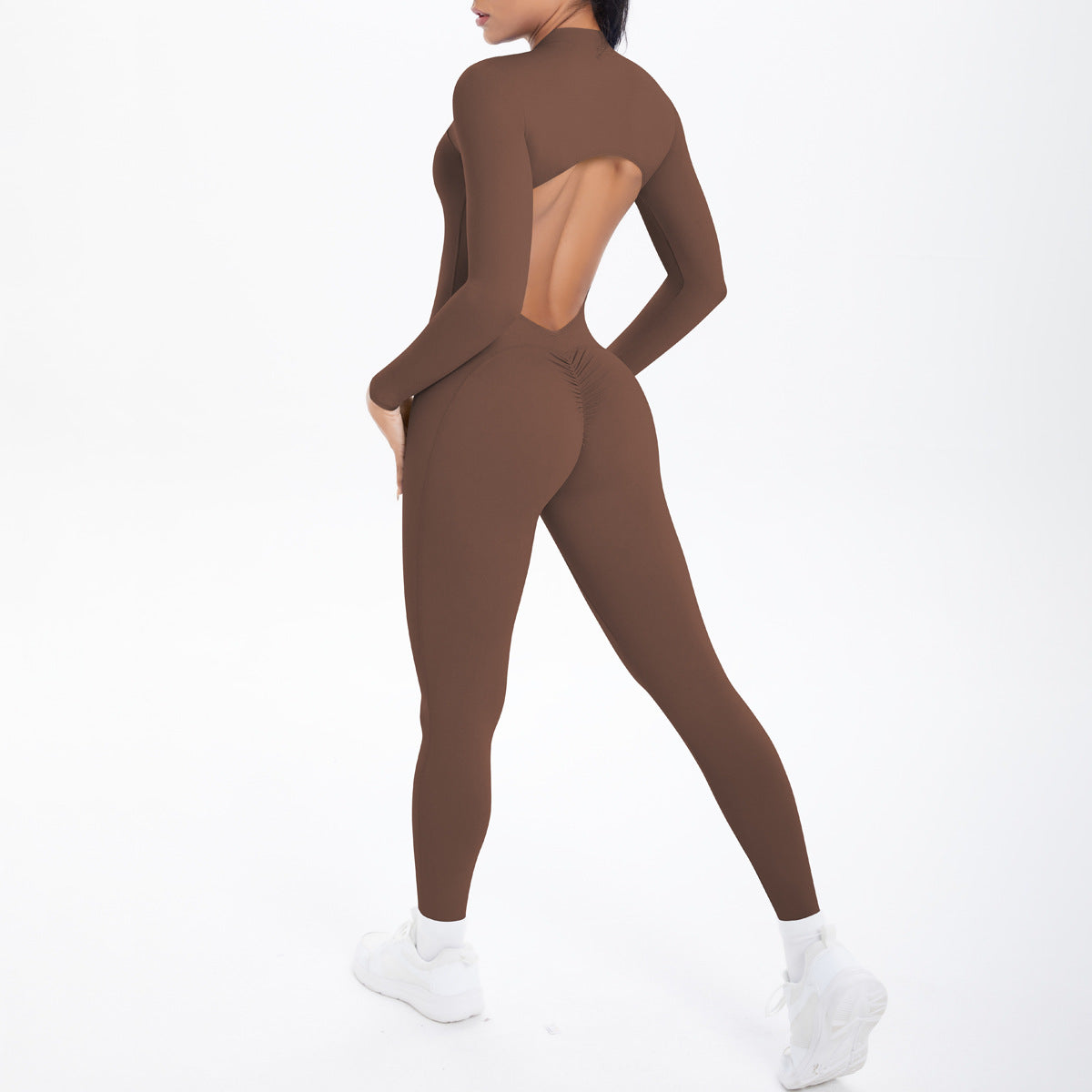 Langarm Yoga Reißverschluss Einteiler Hohe Festigkeit Hohl Out Cutout Rückenfrei Laufende Fitnesskleidung Sport Einteiler Strumpfhosen