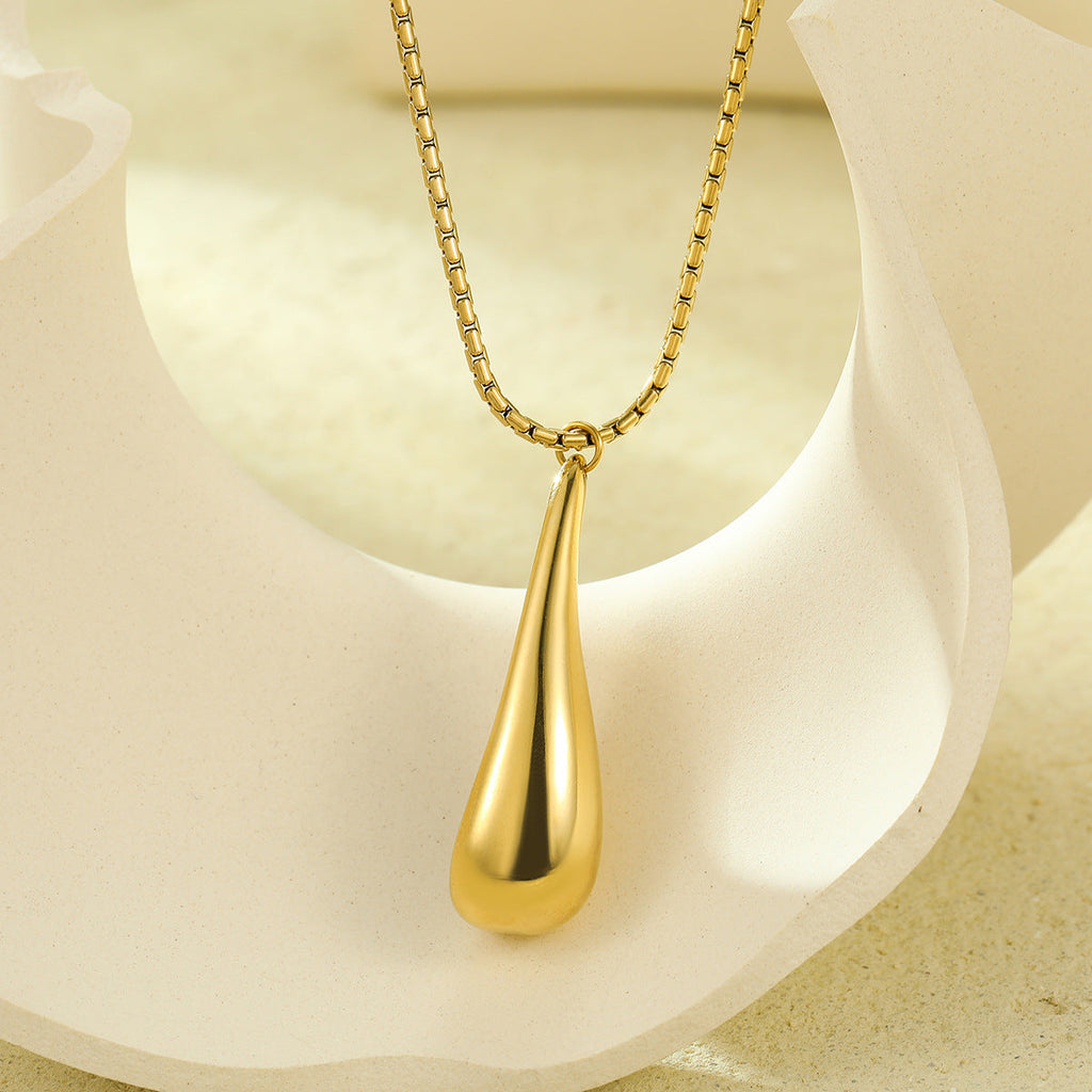 Retro Exaggerated Stainless Steel Glossy Water Drop Hollow Out Cutout Embellished Necklace Fashionable All Match 18K Golden Clavicle Chain