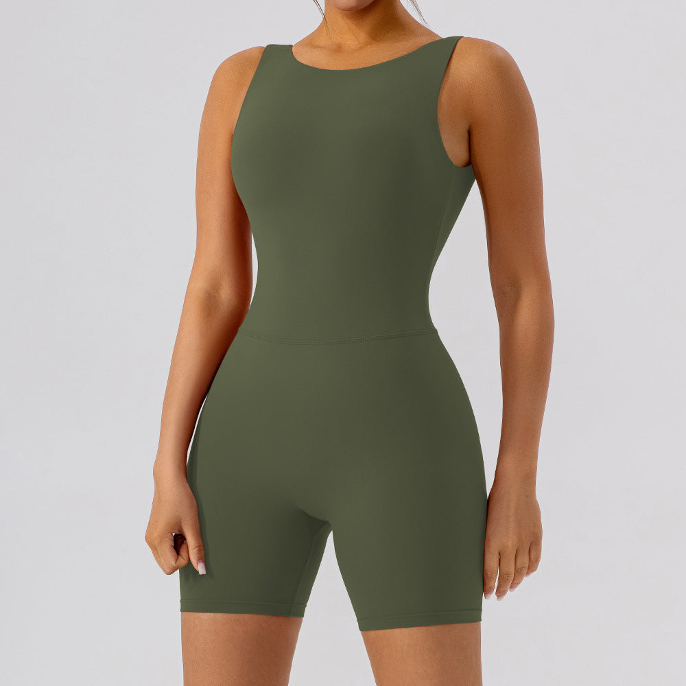 Nude Feel Hollow Out Cutout Out Beauty Back Yoga Jumpsuit Eng Anliegender Sport Fitness Hip Lifting Jumpsuit Yoga Shorts Damen