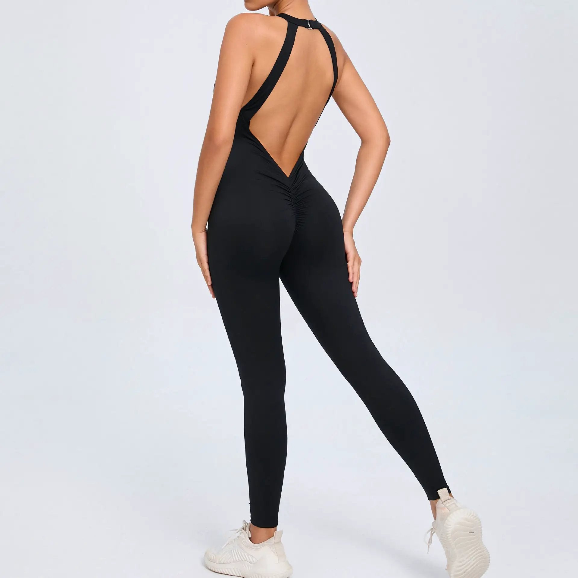 Back Buckle Yoga Jumpsuit Women Peach Hip Backless Sports Quick Drying One Piece Fitness Jumpsuit by Wanita Store