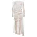 Spring Summer Women Clothing Sexy Mesh Solid Color off Shoulder Sheer Long Sleeve Dress Women
