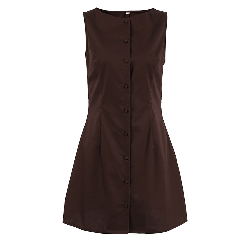 Herbstliches ärmelloses Baumwoll-Westenkleid, hochwertig, elegant, schmal geschnitten, A-Linien-Kleid