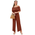 Damenbekleidung Sommer Casual schulterfrei Rüschenärmel Schnürung Crop-Top weite Beinhose