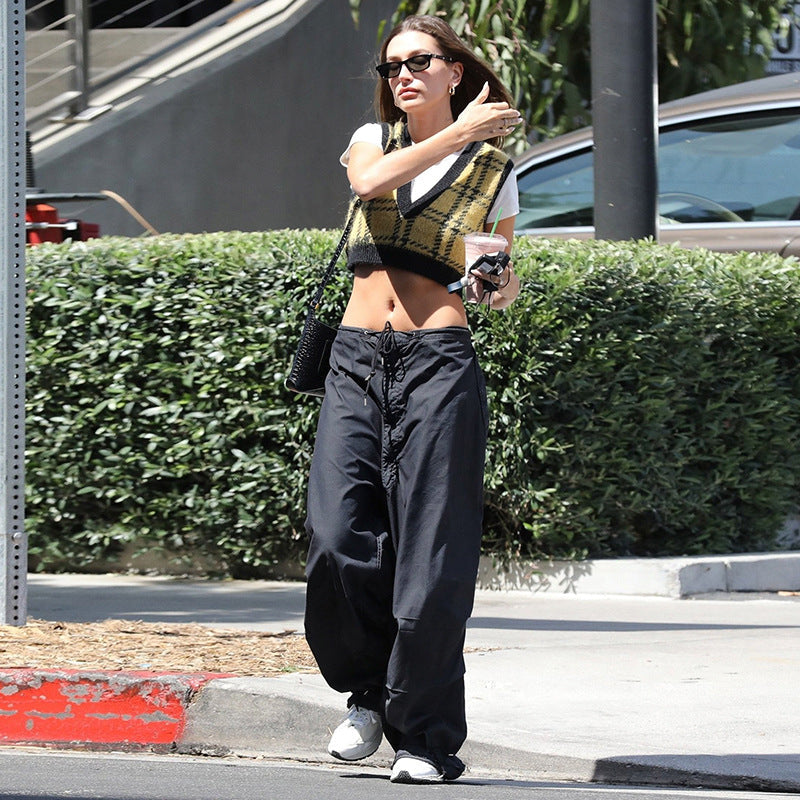 Blaue, lockere, sportliche, lässige Webhose mit weitem Bein für Damen Sommer Street Snap