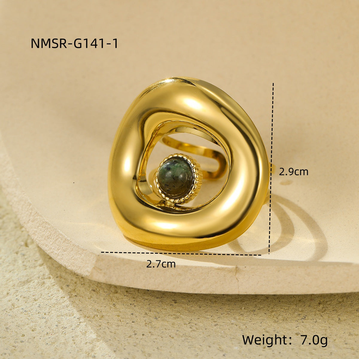 Titanium Steel 18K Gold Plating Geometric Abstract Inlaid Natural Stone Stainless Steel Ring