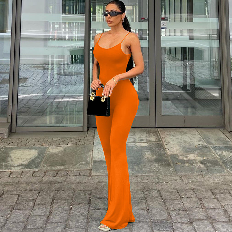Damen Kleidung Frühling Sexy U-Ausschnitt Rückenfrei Schmal Geschnitten Einfarbig Trägerloser Jumpsuit