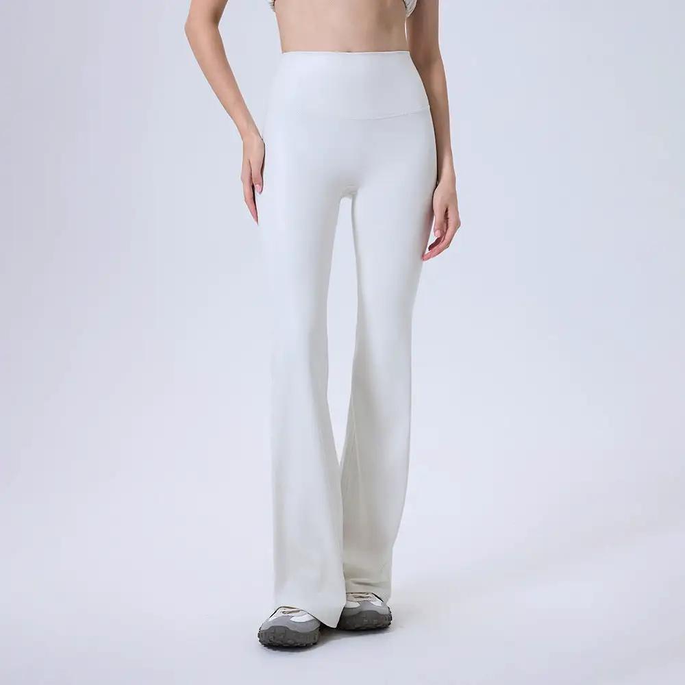 High Waist Faux Leather Sports Bell Bottom Pants Seamless Anti Hemmed Trousers Women Running Thin Fitness Pants Yoga Pants by Wanita Store