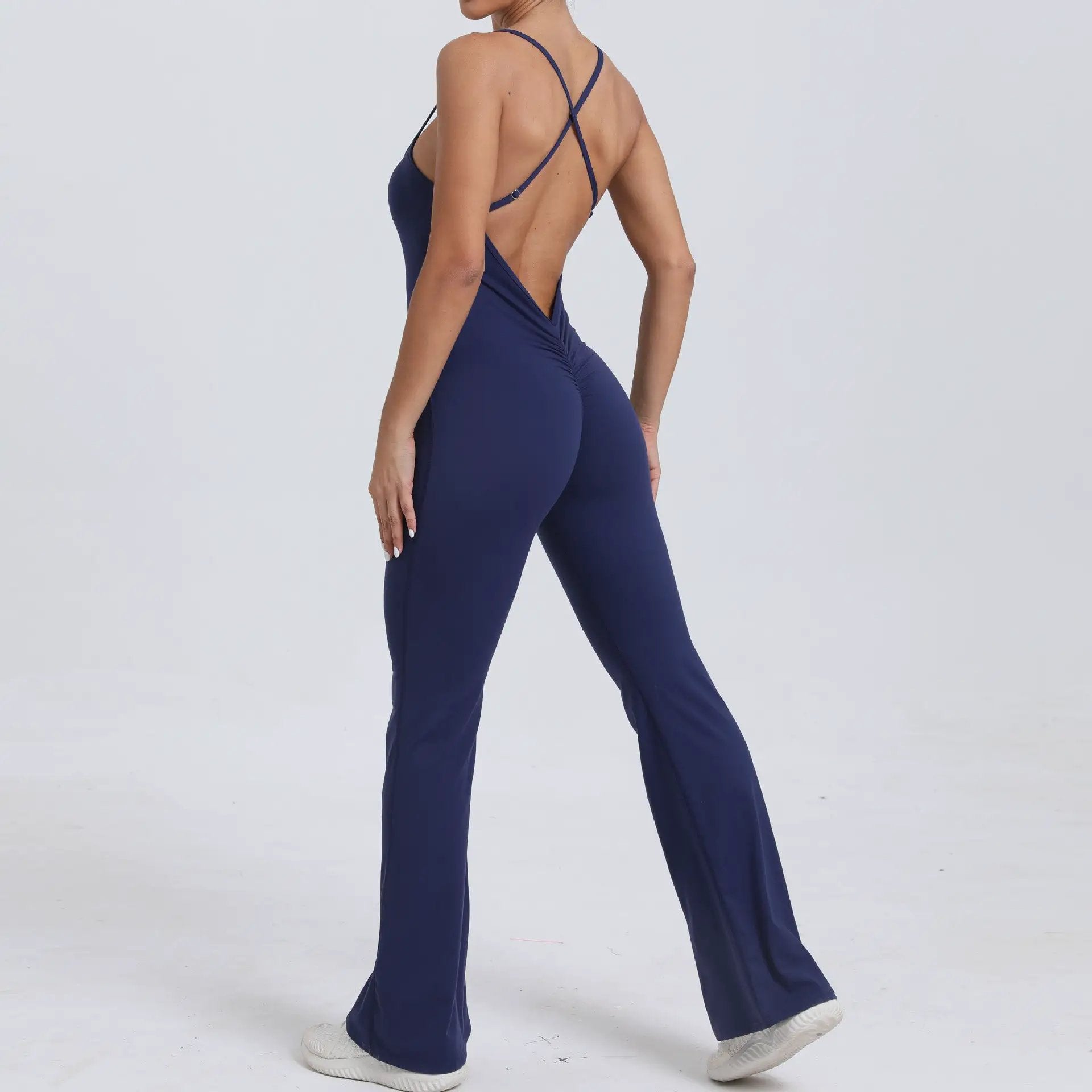 Adjustable Shoulder Strap Horn Yoga Jumpsuit Sports Fitness Hollow Out Cutout Hip Lifting Yoga Jumpsuit by Wanita Store