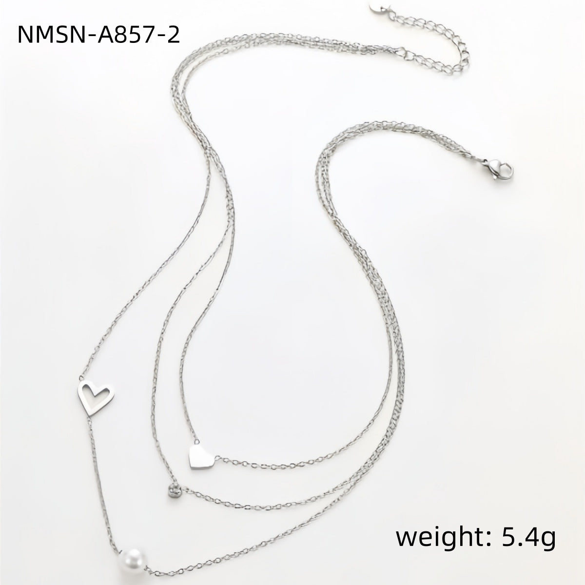Fashionable Simple 18K Gold Stainless Steel Lovely Pearl Zircon Clavicle Three Chain Twin Necklace for Women