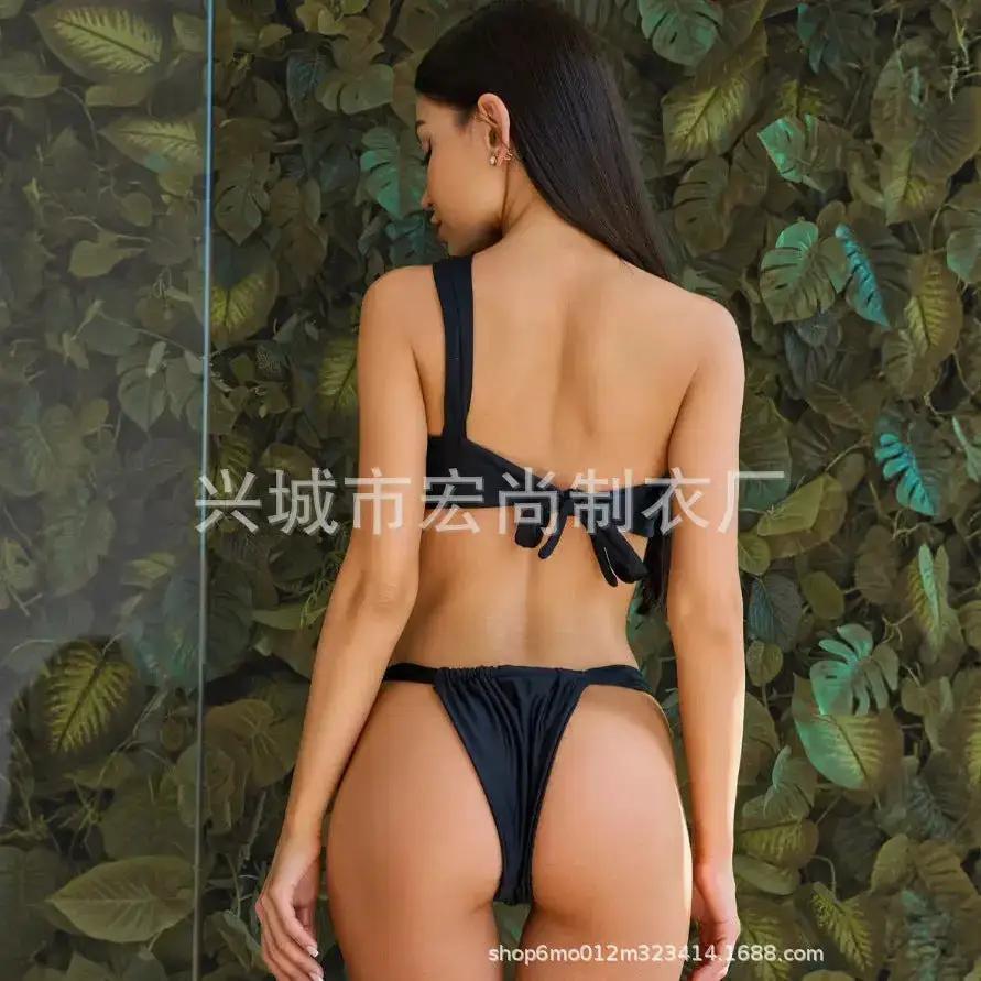 Swimsuit for Women 2025 European and American High-End One-Shoulder Twist Bikini Russian Sexy Drawstring Thong Split Swimsuit by Dropshipman
