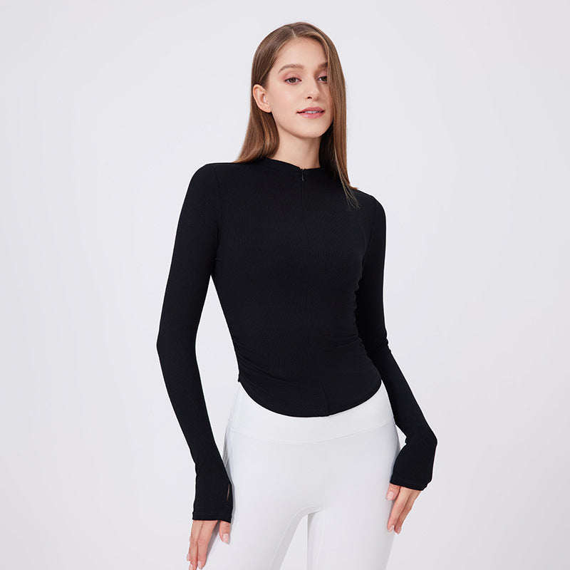 Kleiner Taillenhälfte-Reißverschluss Yoga Kleidung Damen Workout Kleidung Sport Top Pilates Trainingskleidung Langarm Bluse Herbst