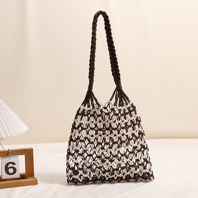 Sommer Strohgewebte Tasche mit Schnürmuster, geeignet für Damen, Strandurlaub, Strandtasche