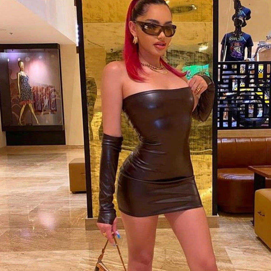 Herbst Überärmel Neckholder Carmen-Ausschnitt Schmal Geschnitten Figurfreundlich Etui Sexy Kleid Damen