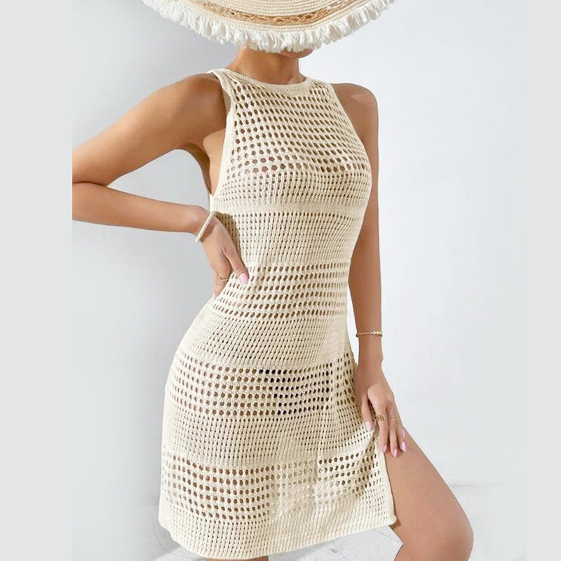 Strandkleid Gestrickt Hohle Ausschnitte Sexy Rückenfrei Strandurlaub Bikini Badeanzug Bluse Damen