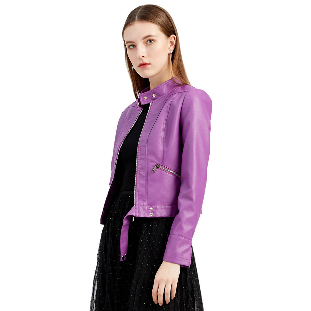 Neue Lederjacke Damen Kurz Jacke Frühling Herbst Stehkragen Lady Lederjacke Damen Bekleidung Dünne Lederjacke