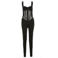 Frühlingskleidung für Damen Hosenträger Sexy Tiefer Ausschnitt Durchsichtig Schlanker Overall