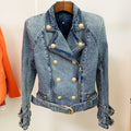 Damenmantel Löwenschnalle Schmaler Doppelreißverschluss Schräger Reißverschluss Gewaschene Jeans Motorradjacke