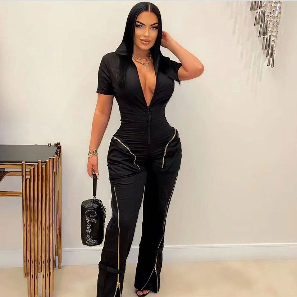 Sexy Sommer Reißverschluss Overall mit Taschen