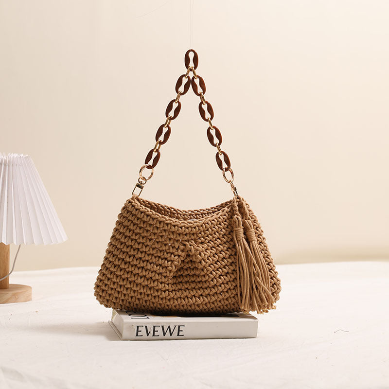 Achsel Baumwollfaden gewebte Tasche Quaste Umhängetasche Strohsack Urlaub Strandtasche Nischendamen Tasche