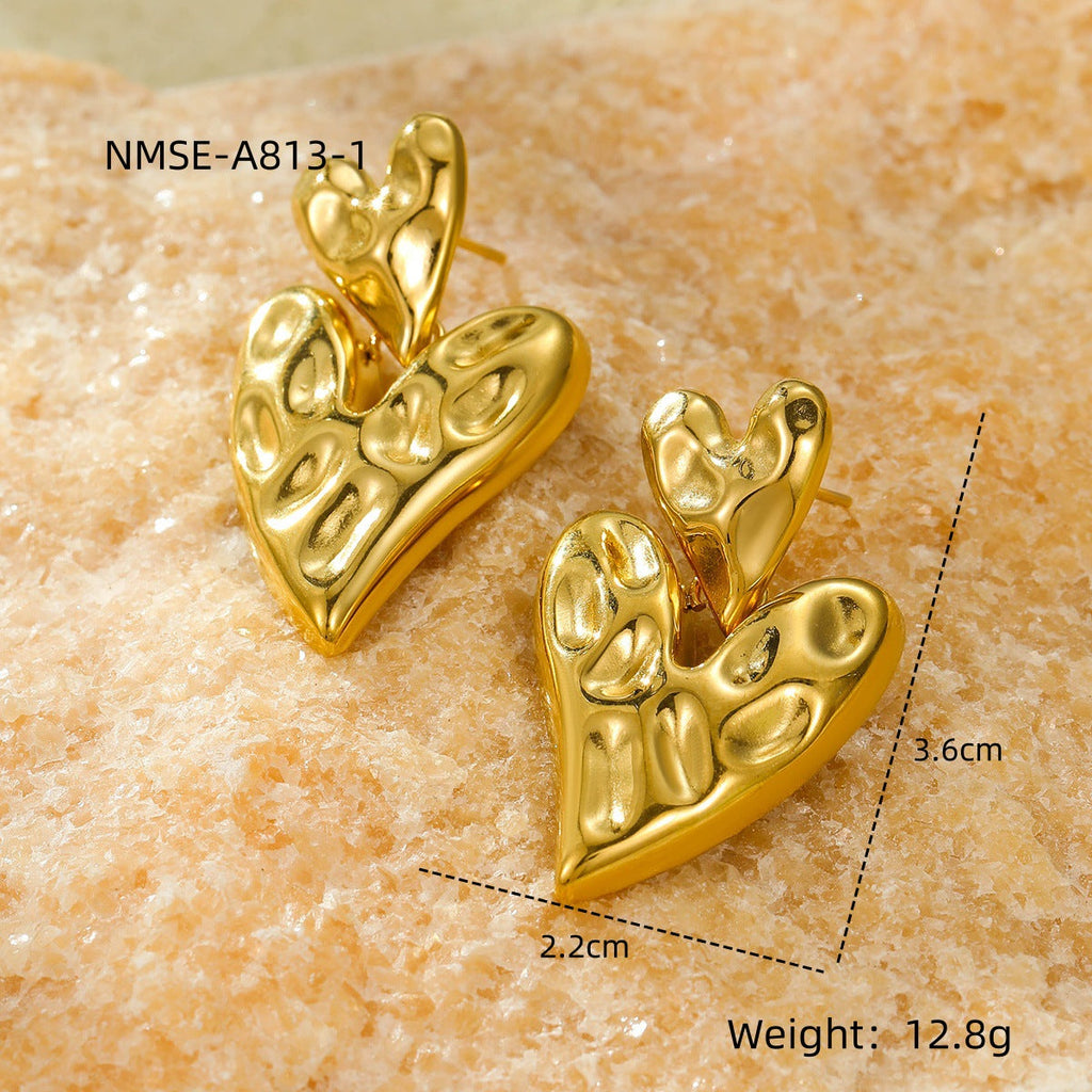 All Match Earrings Stainless Steel Heart Shaped Pleated Tassel Exquisite Elegant High Grade Titanium Steel Ear Studs Earrings