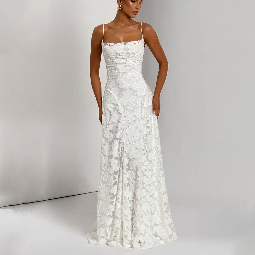 Sommer Damen Sexy Träger Chiffon Elegantes Rückenfreies Abendkleid