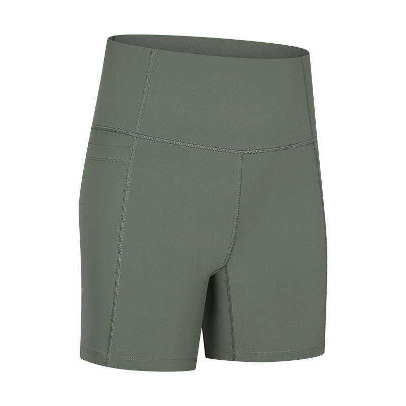 Frühling Sommer Patchwork Seitentasche Sport Kurz Länge Hose Damen Hohe Taille Hüftlift Stretch Eng Fitness Yoga Shorts