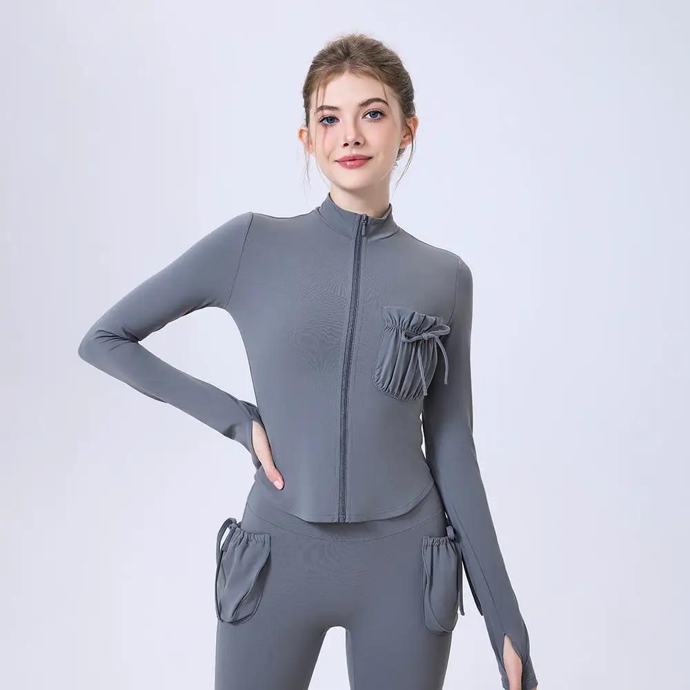 Zipper Sportswear Jacket Women Puffy Pocket Slim Fit Warm Slim Look Running Training Yoga Workout Long Sleeve by Wanita Store