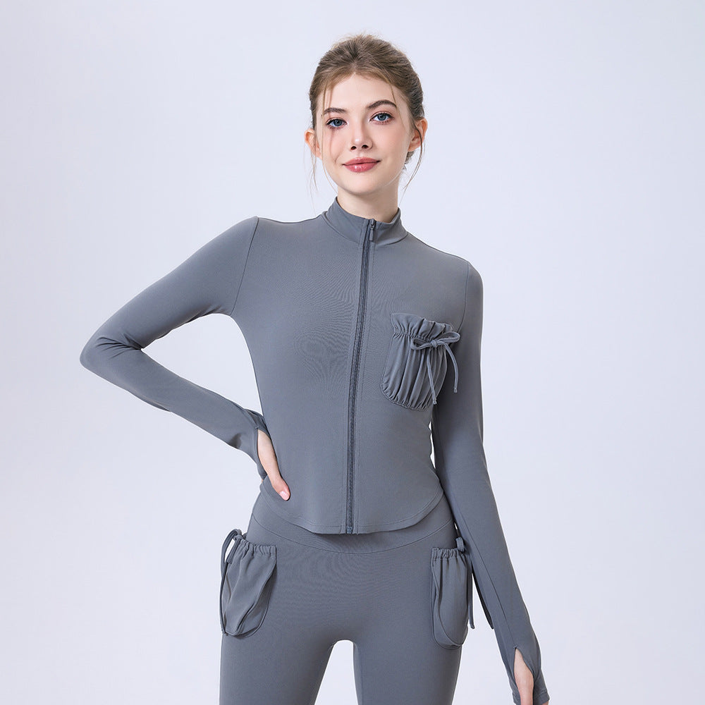 Zipper Sportswear Jacket Women Puffy Pocket Slim Fit Warm Slim Look Running Training Yoga Workout Long Sleeve