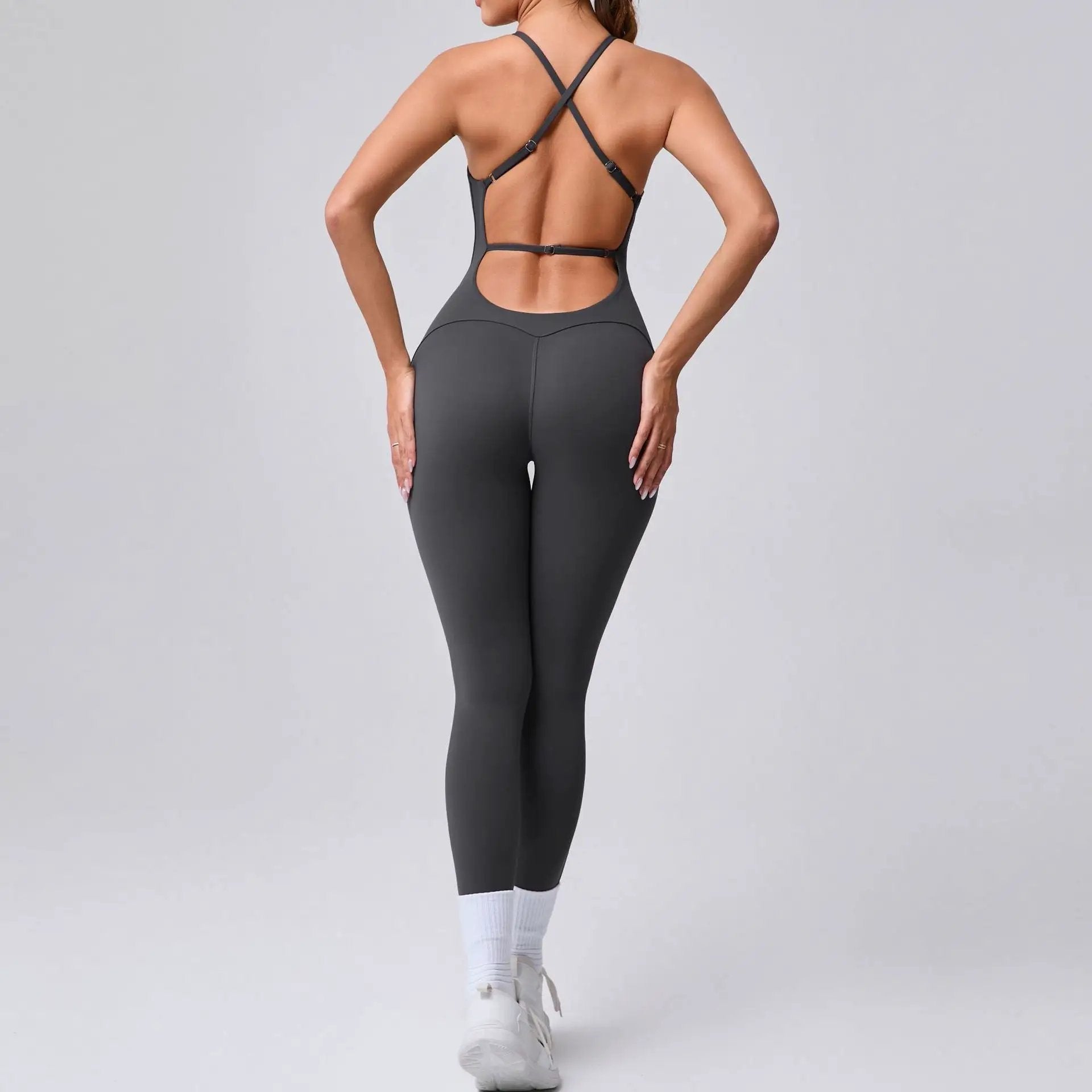Adjustable Shoulder Strap Beauty Back Peach Hip Sports Fitness Clothes Tight Yoga Jumpsuit by Wanita Store