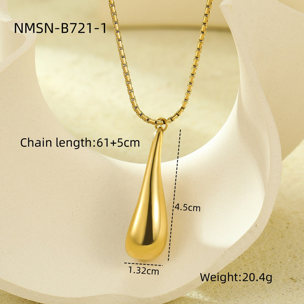 Retro Exaggerated Stainless Steel Glossy Water Drop Hollow Out Cutout Embellished Necklace Fashionable All Match 18K Golden Clavicle Chain