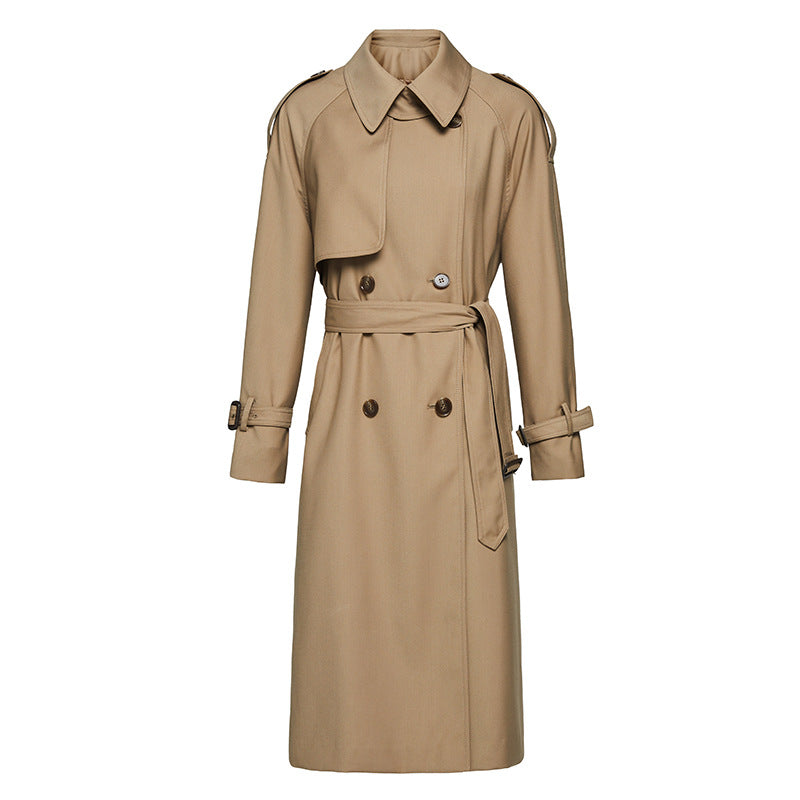 Element Britischer zweireihiger, locker fallender, langer Trenchcoat für Damen für Herbst und Winter