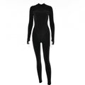 Women Clothing Sexy Tight Zipper Jumpsuit Autumn Long Sleeve round Neck Leggings