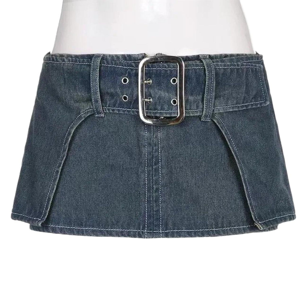 Sexy Personalized Design Faux Two Layer Ultra Short Denim Skirt Distressed Waist Large Breasted Hip Lift Skirt
