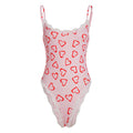 Sweet Spicy Girly Heart Printing Lace Stitching Jumpsuit Women Sexy Backless Slim Fit Sling Small Top