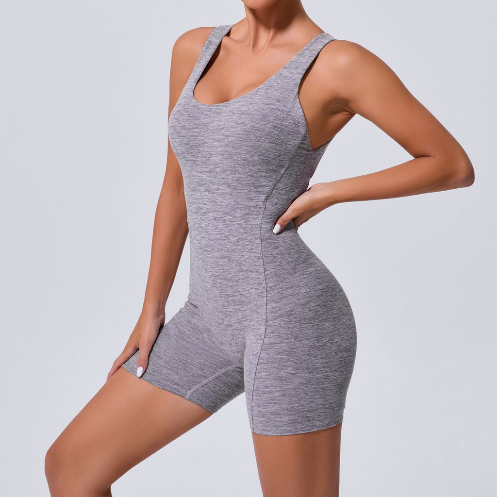 Herbst Sand Hollow Out Cutout Beauty Back Einteiliger Yoga Jumpsuit Skinny Schlankmachender Hüftstraffender Fitness Einteiler Sportbekleidung für Damen