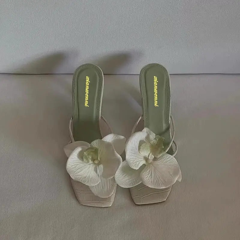 Trendy Travel Beach Sandals European and American Style 2026 New Floral Decoration Thong High-Heeled Sandals for Women Summer Outdoor Wear Fashion SHOPEZRA L.L.C.