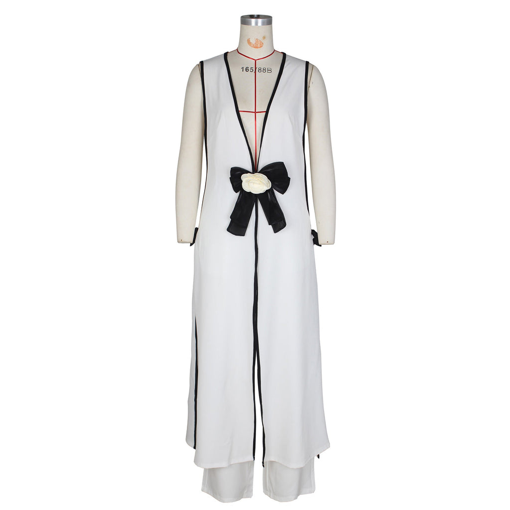 Damen sexy Camellia Schleife ärmellose lange Weste weite Hosen Set