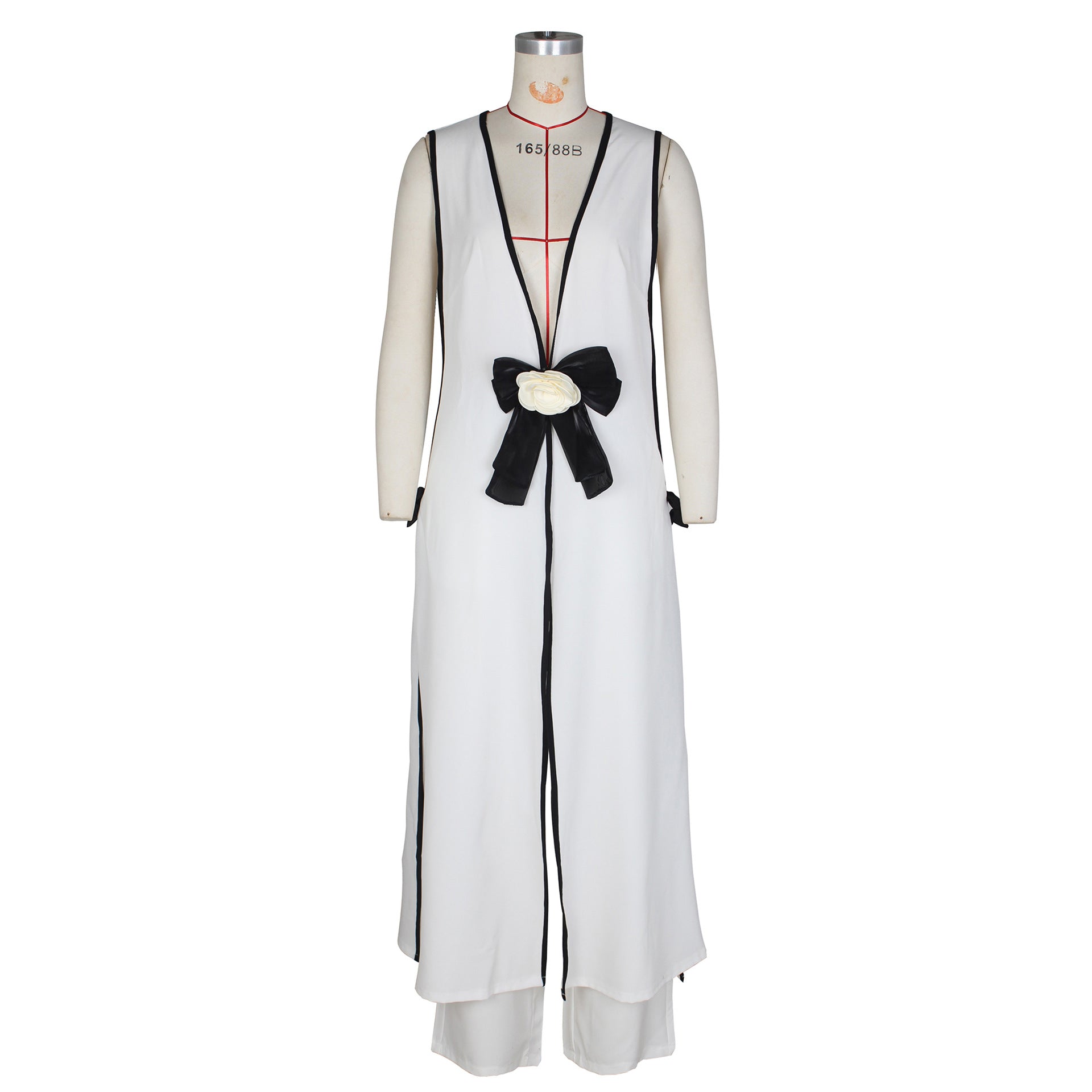 Damen sexy Camellia Schleife ärmellose lange Weste weite Hosen Set